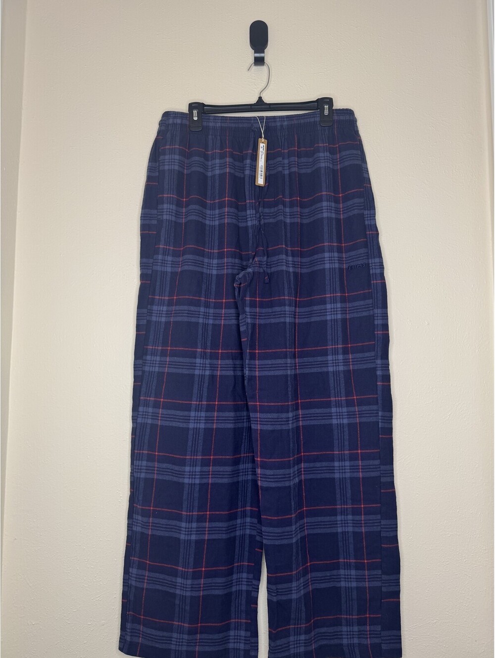SKIMS Flannel Sleep Pants Damson Laser Plaid Blue Women's Size L NWT